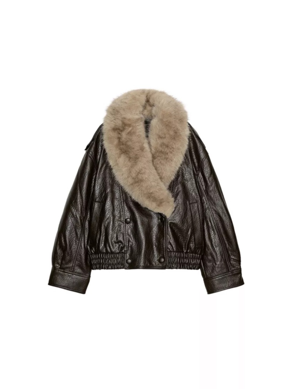 Faux Brown Leather Jacket with removable Fur Collar
